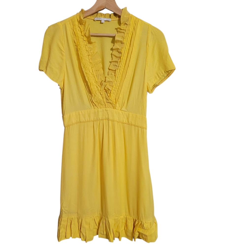 Maje Yellow Ruffle Mini Dress